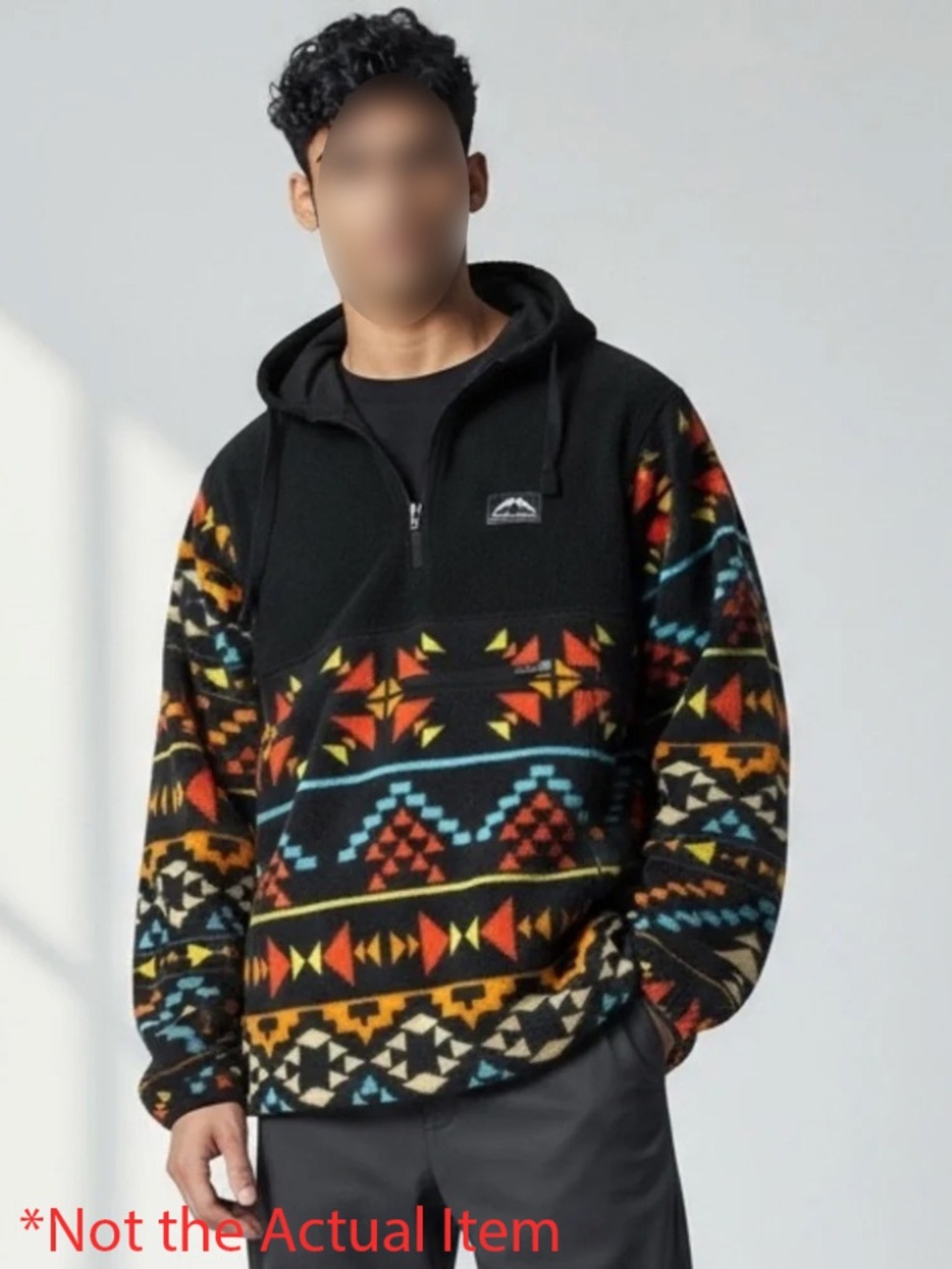 Massive Outdoor Geometric Multicolor Print Fleece Black Hooded Jacket Size M